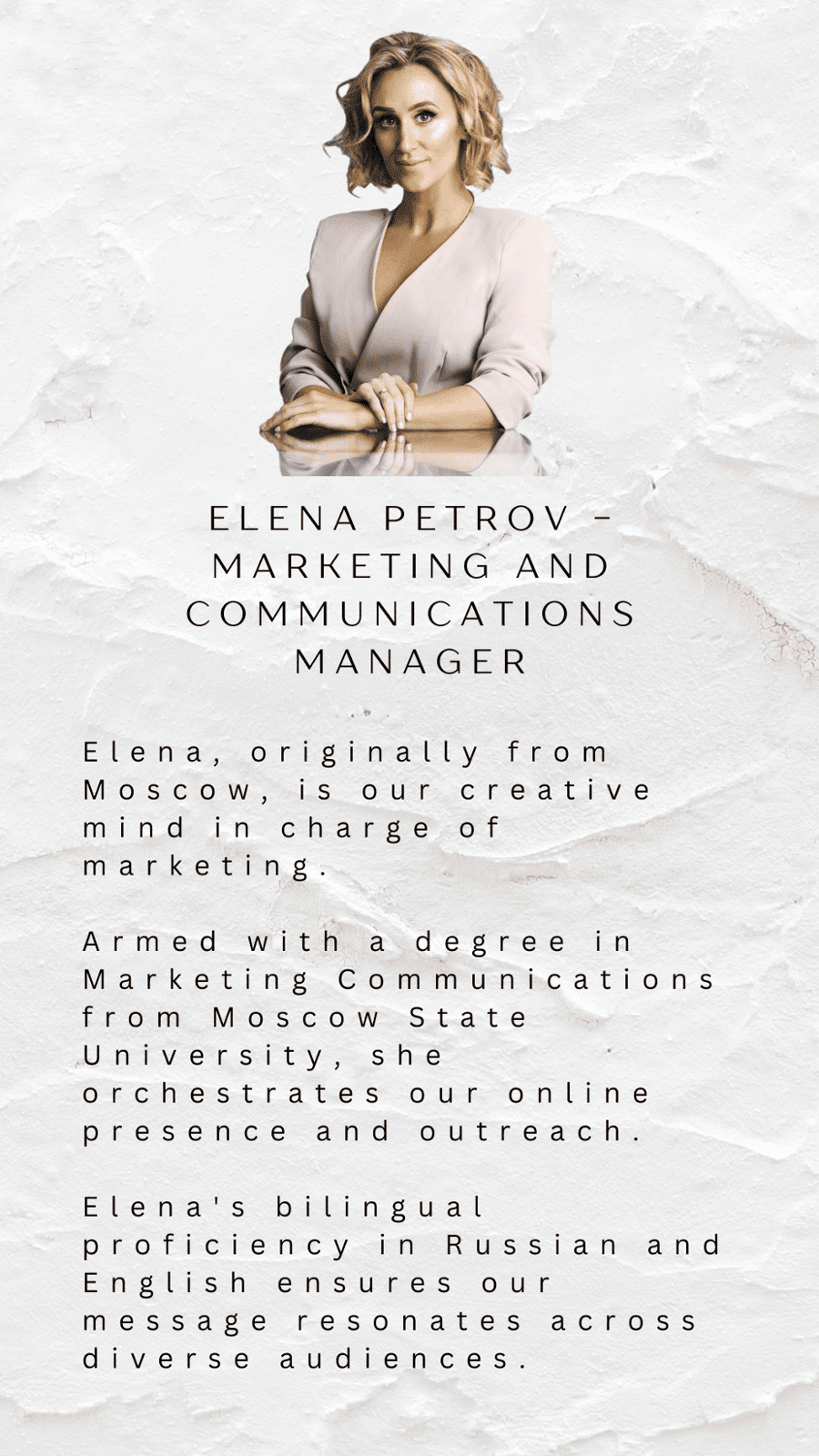 Elena Petrov - Marketing and Communications Manager