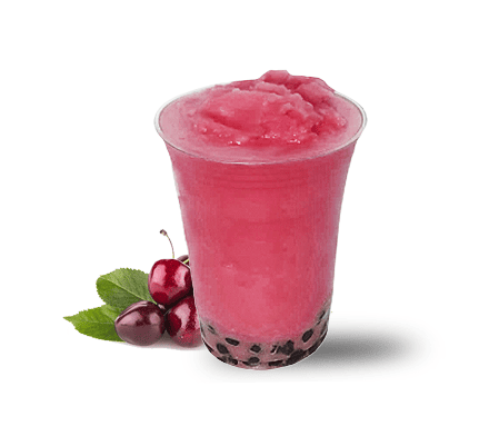 Cherry boba tea served blended or over ice