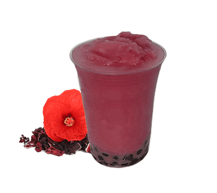 Hibiscus Boba Tea served blended or over ice with optional boba toppings