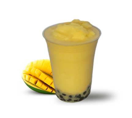 Mango Boba Tea served blended or over ice with optional boba toppings