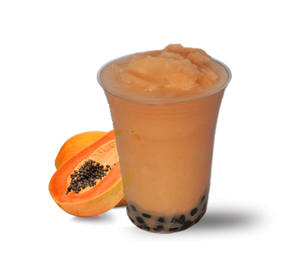 Papaya Boba Tea served blended or over ice with optional boba toppings