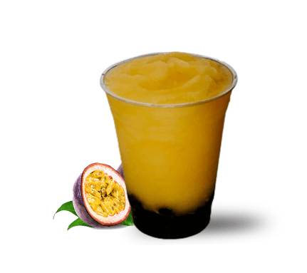 Passion Fruit Boba Tea served blended or over ice with optional boba toppings
