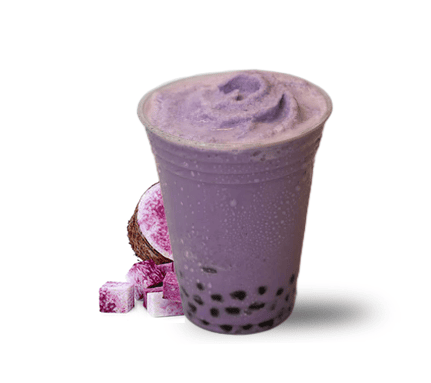 Taro Boba Tea served blended or over ice with optional boba toppings