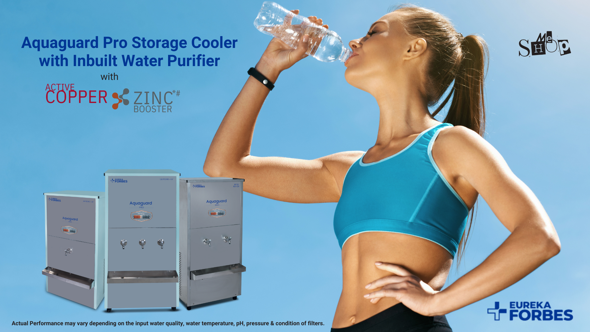 "A sleek Aquaguard Pro Series water purifier and cooler in a modern office, showing its stainless steel finish and digital display."