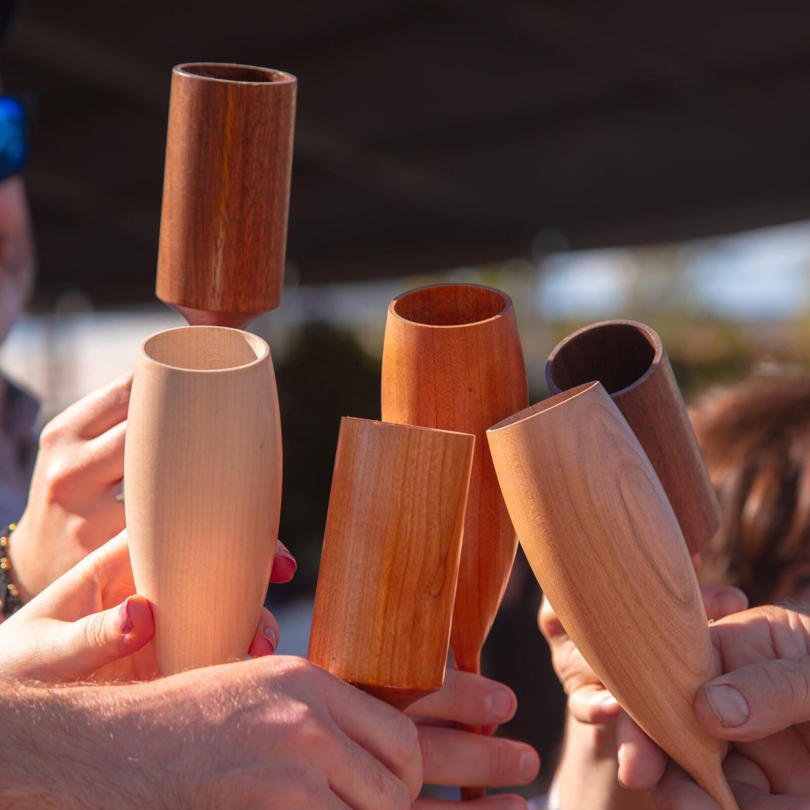 celebrate with wood wine glasses