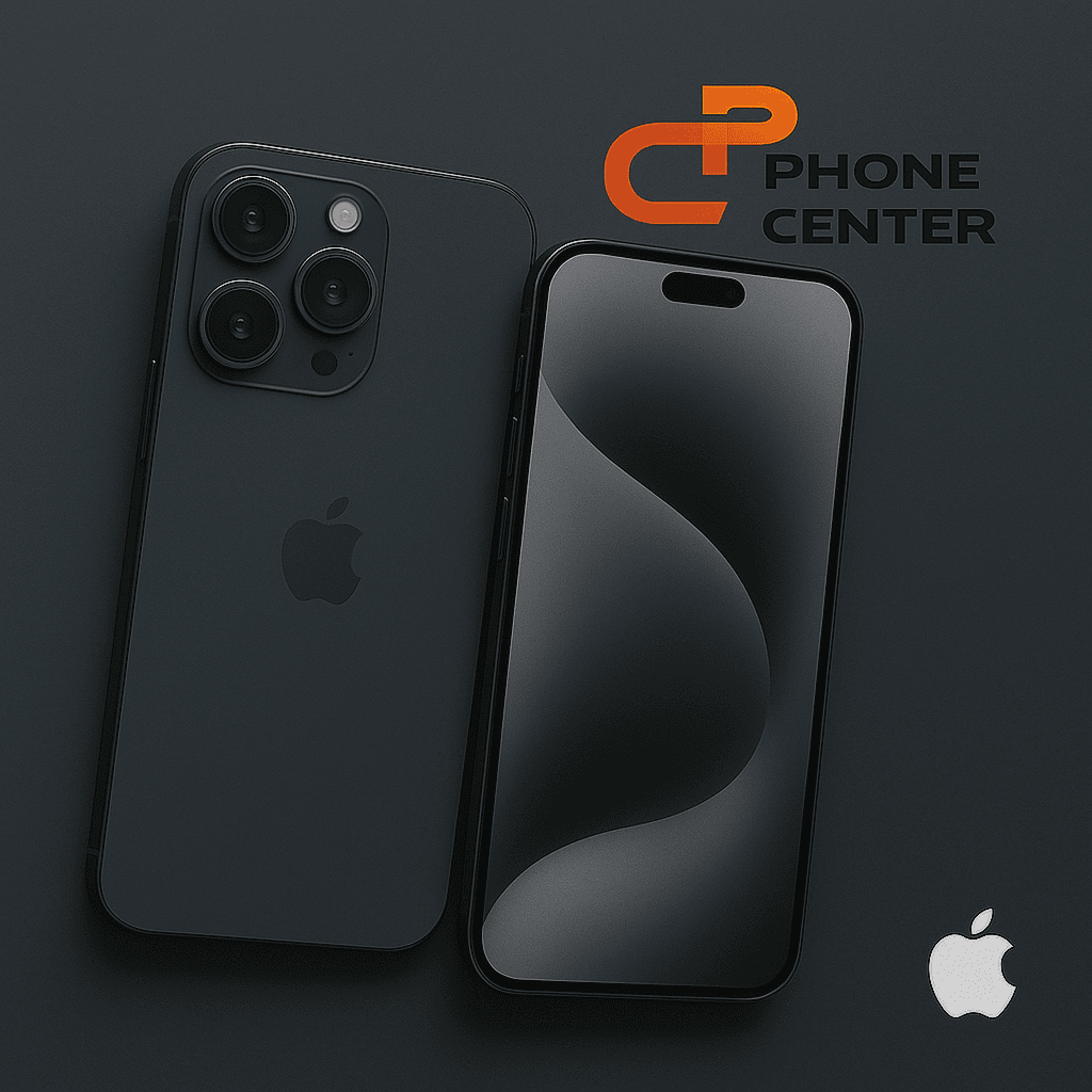 Publicidad de Phone Center Pereira con horario de atención, teléfonos iPhone y ciclista en montaña. Horario de lunes a sábado, 9:00 AM a 6:00 PM, dirección Carrera 7 #17-60 Local 39 en Pereira.