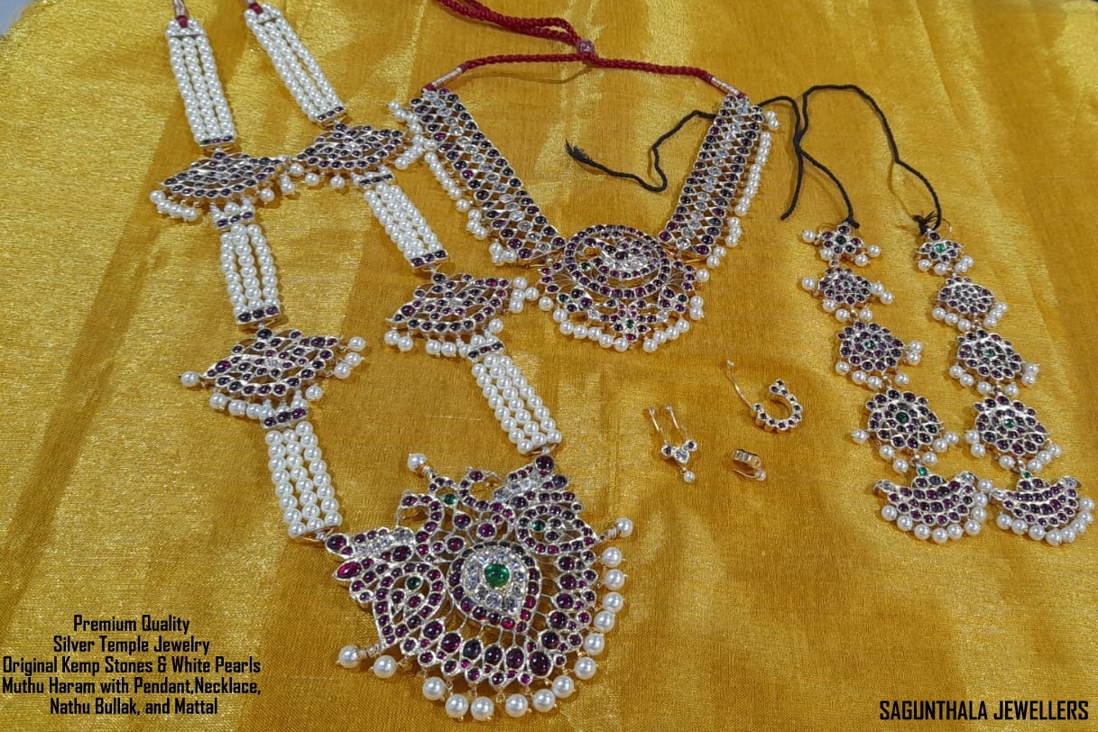 ORIGINAL TEMPLE JEWELLERY - SILVER & REAL KEMPSTONES TEMPLE JEWELLERY