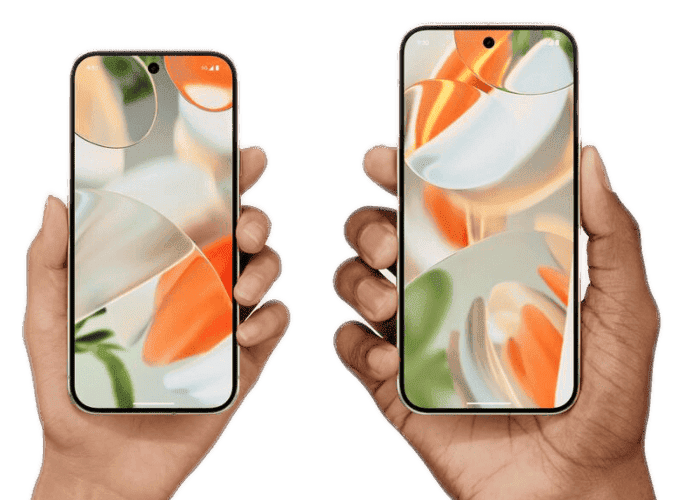 Dos manos, una cogiendo un Pixel 9 Pro y la otra un Pixel 9 Pro XL