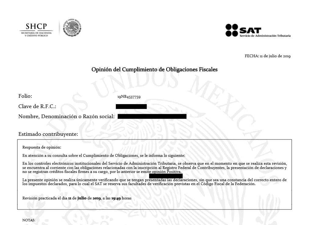 OPINIÓN DE CUMPLIMIENTO