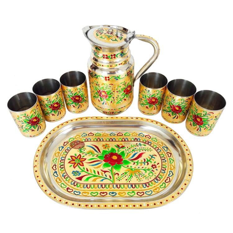Meenakari Tray-Glass-Jug