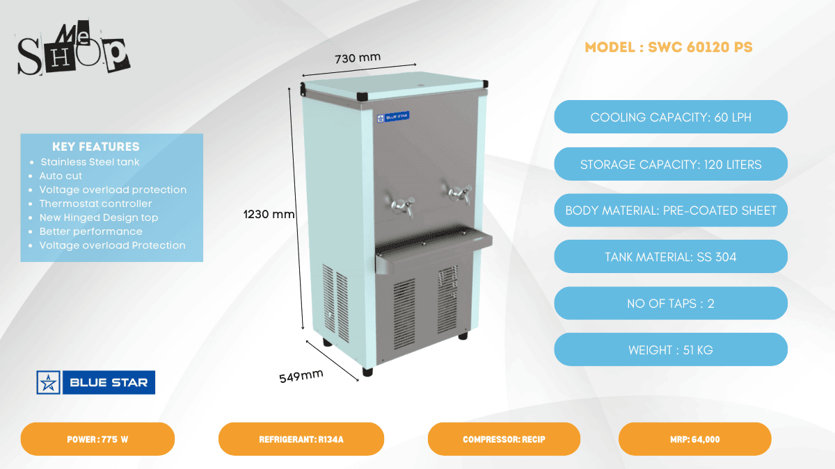 infographic image of Blue Star Storage Water Cooler-SWC60120PS