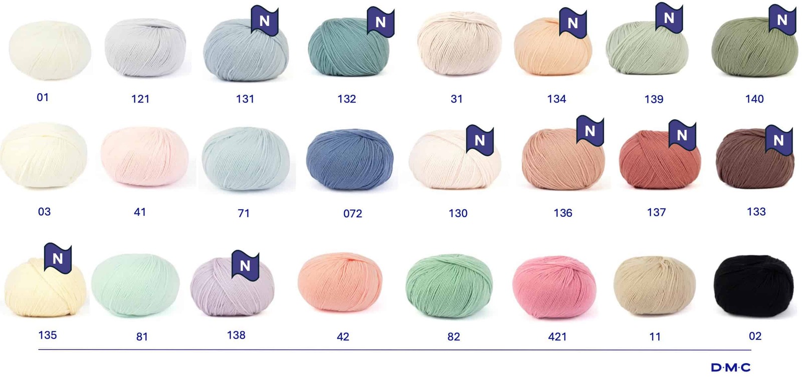 Cartella colori DMC 100% Baby 3, include gli 11 nuovi colori.
