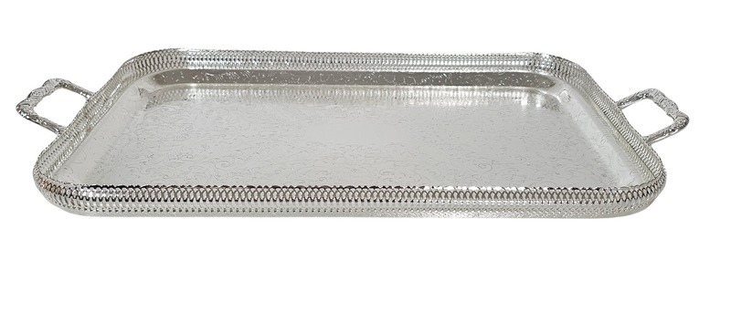 Queen Anne Large Oblong 24" Gallery Tray English Silver Plate NO FEET (Tarnish Resistant). SKU #: 0/6340. Queen Anne Large Oblong 24" Gallery Tray English Silver Plate NO FEET (Tarnish Resistant). SKU #: 0/6340.