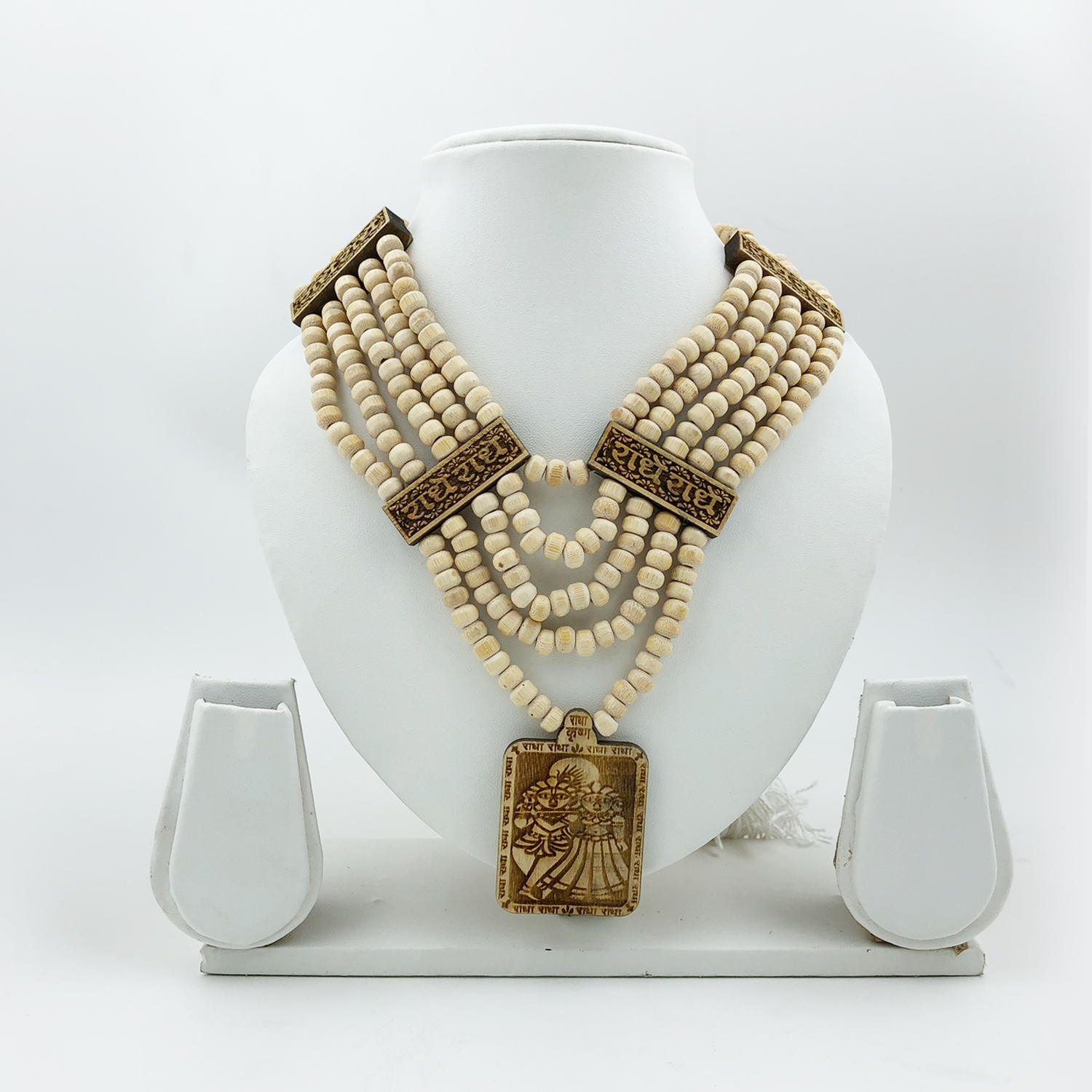 Mala 5-Strand with Squire-Shaped Radha Krishna Pendant (Natural Color) Mala 5-Strand with Squire-Shaped Radha Krishna Pendant (Natural Color)