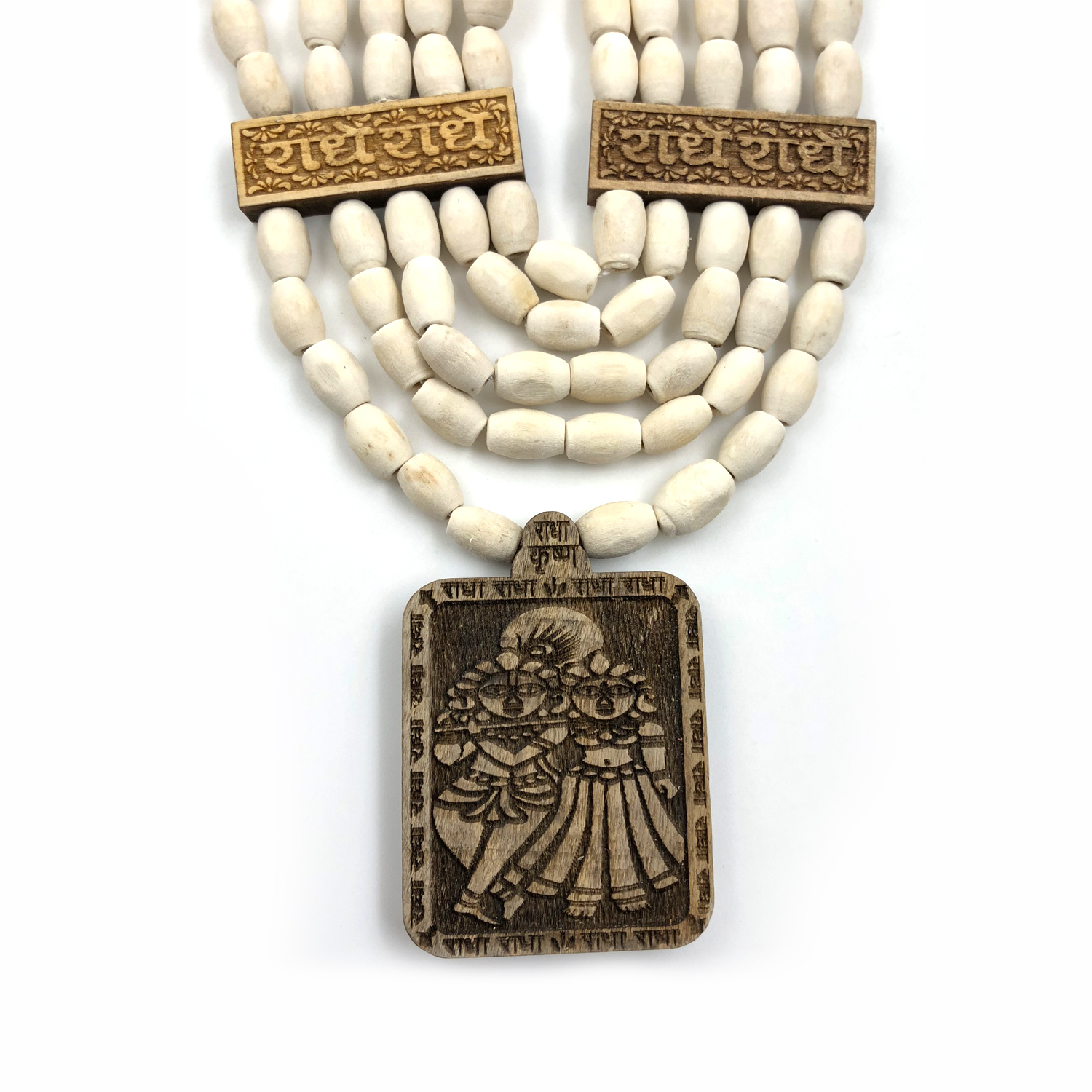 Mala 5-Strand with Squire-Shaped Radha Krishna Pendant (Bright) Mala 5-Strand with Squire-Shaped Radha Krishna Pendant (Bright)