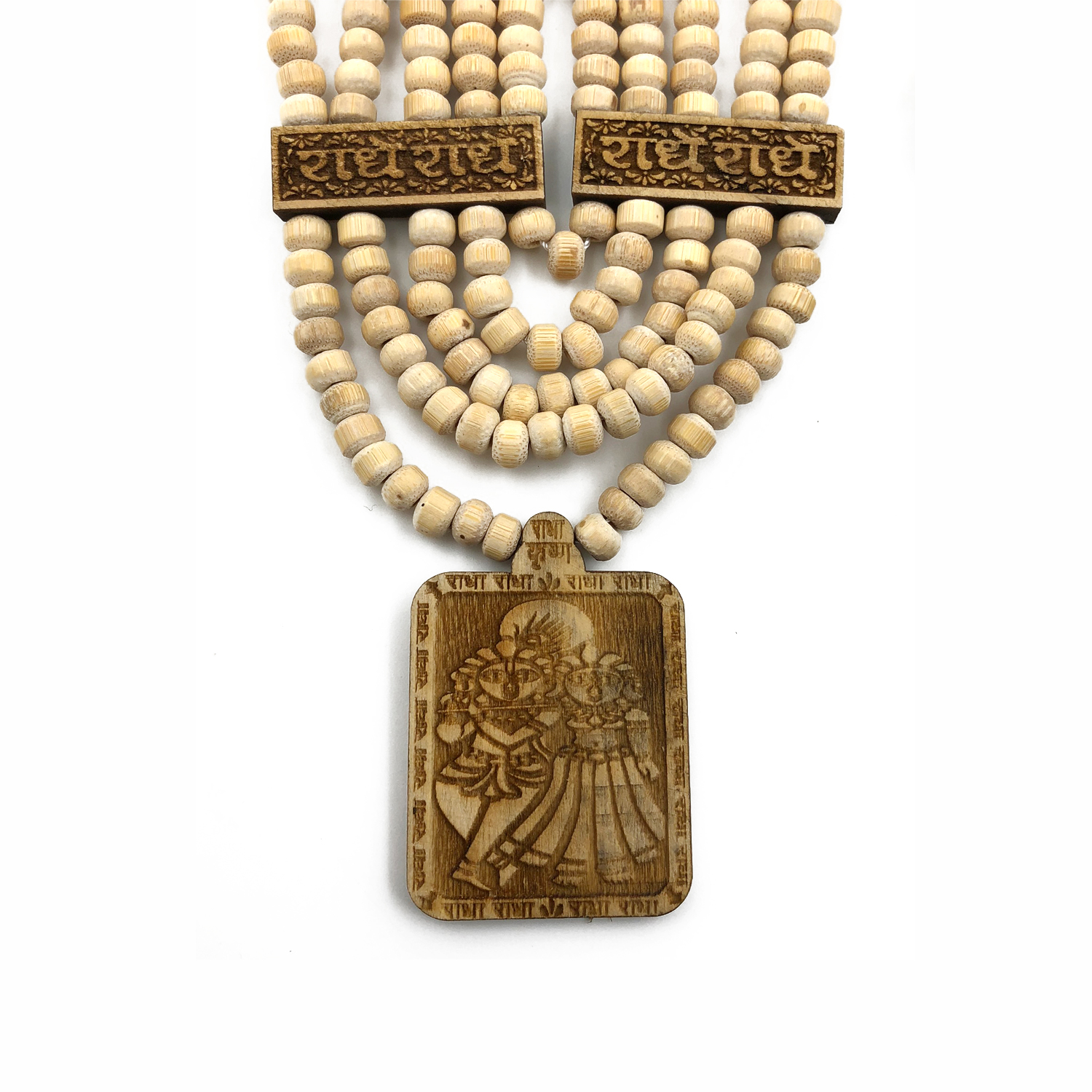 Mala 5-Strand with Squire-Shaped Radha Krishna Pendant (Natural Color) Mala 5-Strand with Squire-Shaped Radha Krishna Pendant (Natural Color)