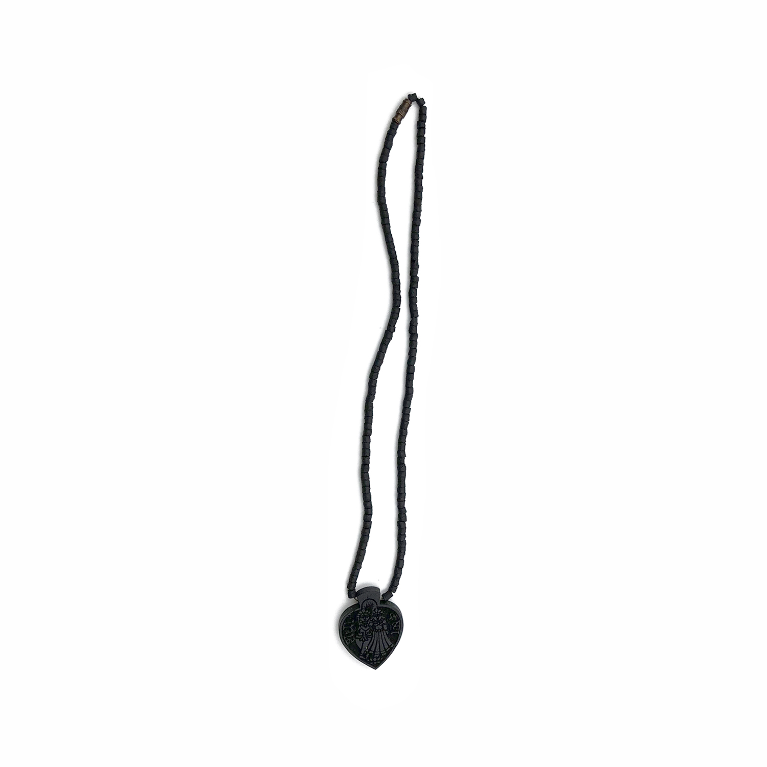 Black Mala with Heart-Shaped Radha-Krishna Pendant