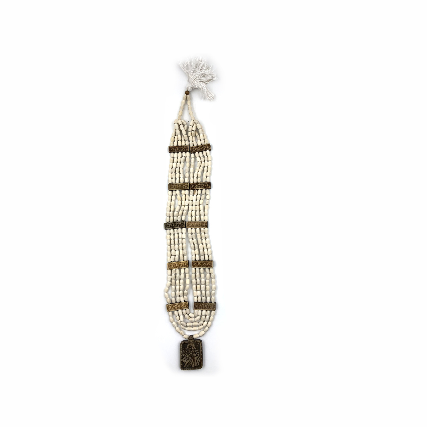 Mala 5-Strand with Squire-Shaped Radha Krishna Pendant (Bright) Mala 5-Strand with Squire-Shaped Radha Krishna Pendant (Bright)
