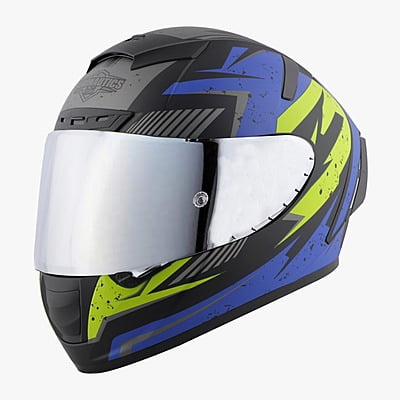 STEELBIRD SA-2 BREEZER GLOSSY BLACK/BLUE C/V 600 MM WITH EXTRA VISOR (SH)