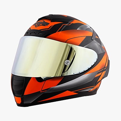 STEELBIRD SA-2 METALLIC MAT BLACK/FLUO ORANGE C/V (M) + EXTRA GOLD VISOR
