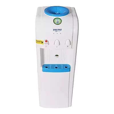 The user-friendly LED indicators glowing on the front panel of the Voltas Water Dispenser.