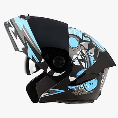 STEELBIRD SBA-8 ISS SHARKY MAT BLACK/JAZZ BLUE C/V 580 MM WITH EXTRA SMOKE VISOR & BLACK SPOILER