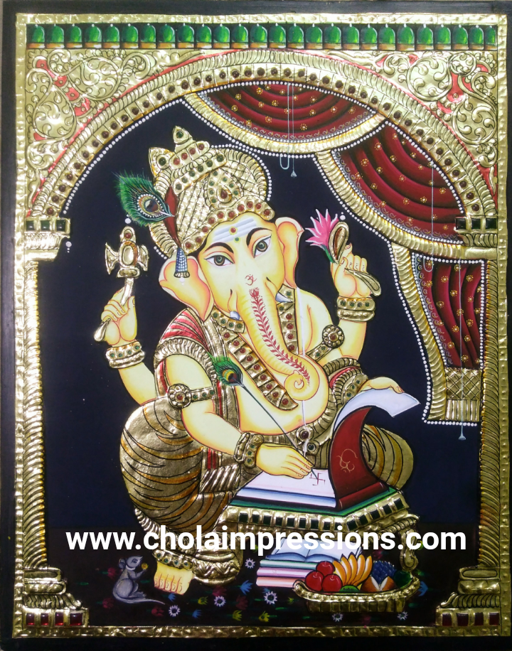 Ganesh writing Mahabharata Tanjore Painting
