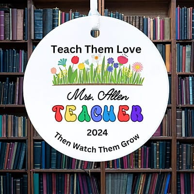 Teacher Personalized 2024 Ceramic Ornament, Perfect Thank You Gift, Custom Quality Keepsake Heirloom Memento