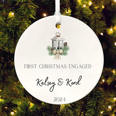 Engagement Ornament, Personalized 2024, Enduring Cherished Quality Ceramic Keepsake, Beautiful Lasting Custom Nostalgic Remembrance Memento