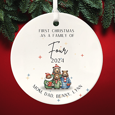 Family of Four Personalized 1st Christmas Ornament, 2024 Family Christmas Keepsake, Custom Christmas Gift for Family, Baby, adoption