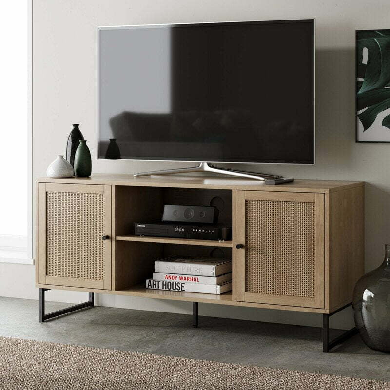 Boho Rattan & Wood TV Console | Mid-Century Modern Media Unit Boho Rattan & Wood TV Console | Mid-Century Modern Media Unit