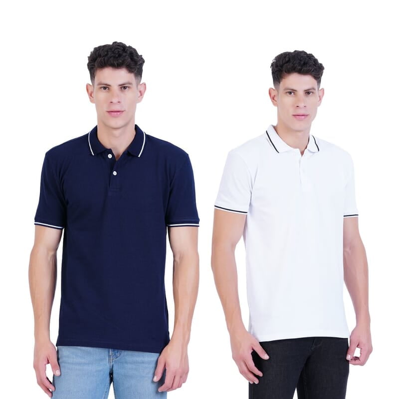Wemyc Men's Cotton Rich Solid Polo T-Shirt Regular Fit- Pack of 2