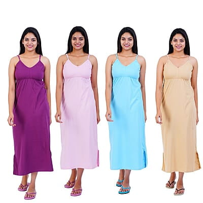 Women Cotton Maxi Seamless Bra Nighty Slip - Pack of 4 Women Cotton Maxi Seamless Bra Nighty Slip - Pack of 4