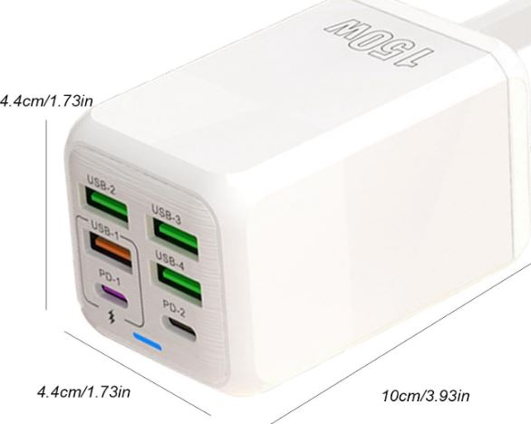 Cubo de Carga, Cargador Rápido USB C de 6 Puertos 150W Cubo de Carga, Cargador Rápido USB C de 6 Puertos 150W