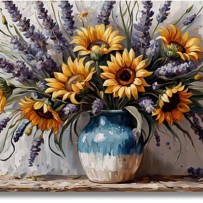 Sunflowers & Lavender Bouquet Canvas Print - Unframed