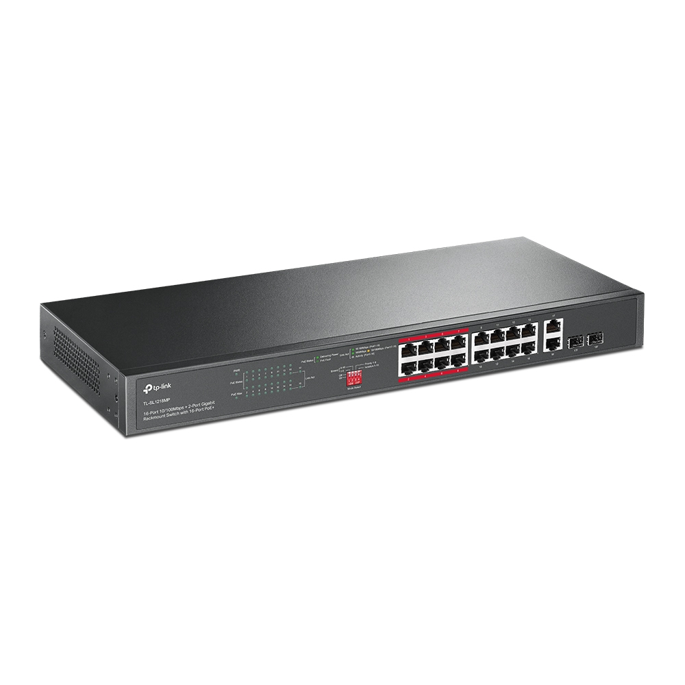 TP-Link 16-Port 10/100 Mbps + 2-Port Gigabit Rackmount Switch with 16-Port PoE+16-Port 10/100 Mbps + 2-Port Gigabit Rackmount Switch with 16-Port PoE+