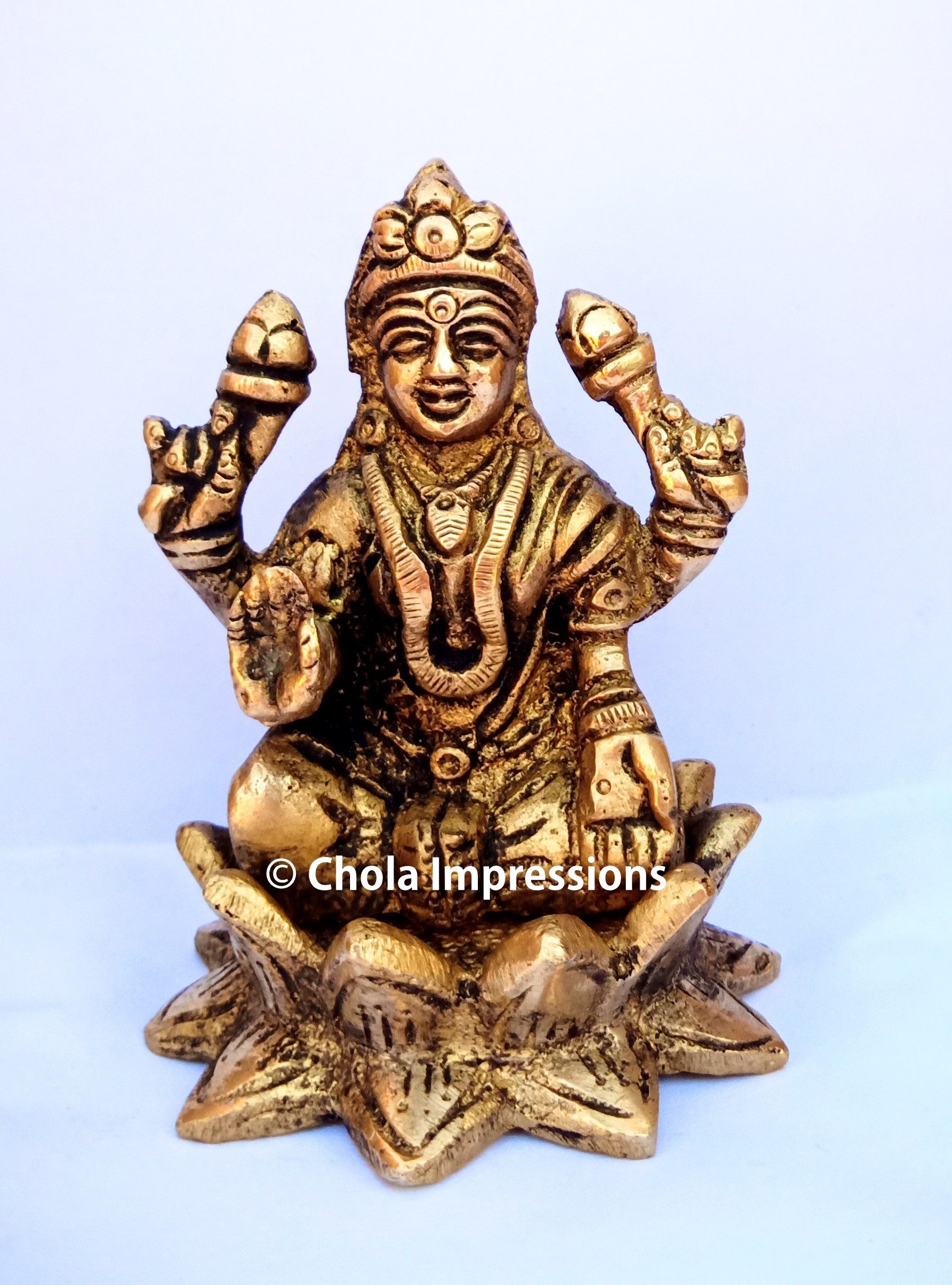 Laskshmi Devi on Lotus Brass Statue - 9 cm x 6 cm