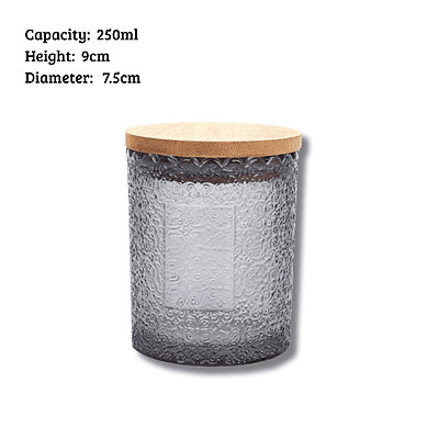 Embossed Glass Candle Jar (250ml with Bamboo Lid) Embossed Glass Candle Jar (250ml with Bamboo Lid)