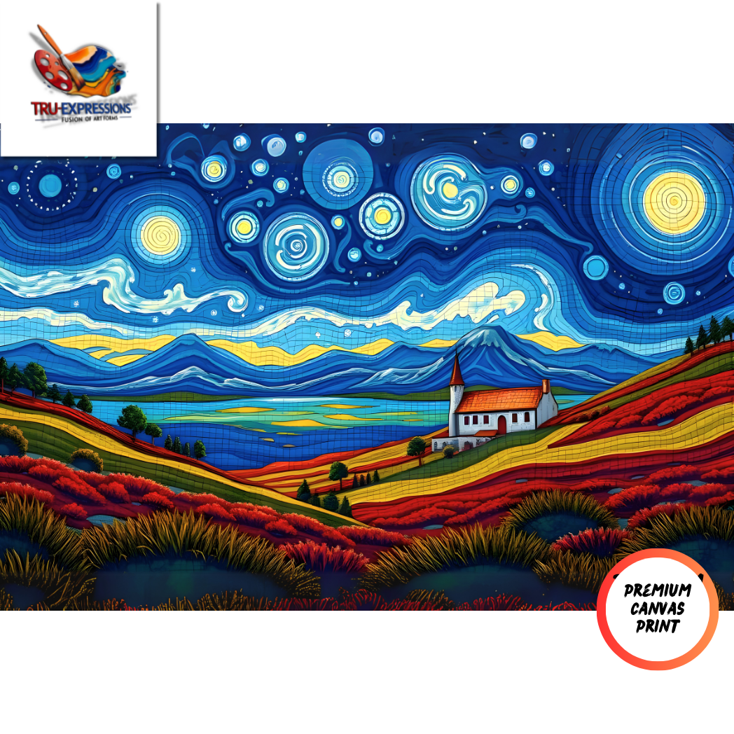 Scottish Highlands Meets Starry Night Magic | Van Gogh-Inspired Canvas Print Scottish Highlands Meets Starry Night Magic | Van Gogh-Inspired Canvas Print