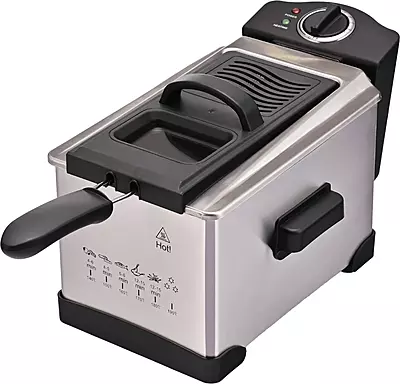 Electric Deep Fryer, 1500 Watt, 3 Liter, Frying Net, Lid - Silver Black Electric Deep Fryer, 1500 Watt, 3 Liter, Frying Net, Lid - Silver Black