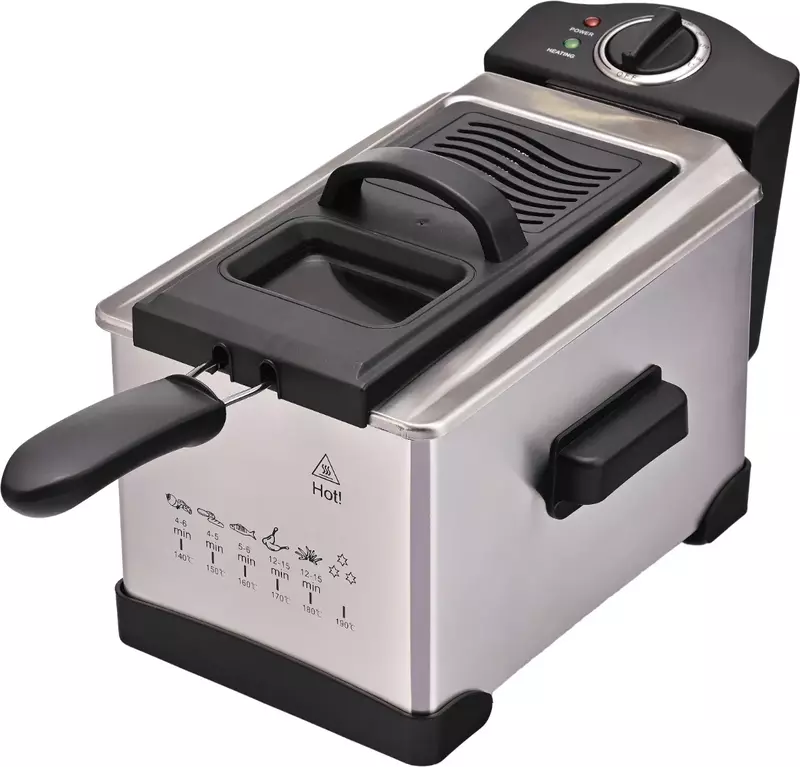 Electric Deep Fryer, 1500 Watt, 3 Liter, Frying Net, Lid - Silver Black Electric Deep Fryer, 1500 Watt, 3 Liter, Frying Net, Lid - Silver Black