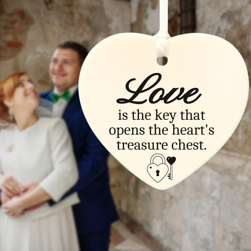 3" Heart Ceramic Ornament – Love Is the Key- Romantic Keepsake Engagement, Wedding, or Anniversary 3" Heart Ceramic Ornament – Love Is the Key- Romantic Keepsake Engagement, Wedding, or Anniversary
