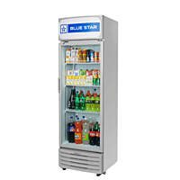 Commercial display refrigerator with a large glass door, Blue Star. Commercial display refrigerator with a large glass door, Blue Star.