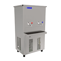 "A person filling their glass with chilled water from a Blue Star CW 4080 water cooler." "A person filling their glass with chilled water from a Blue Star CW 4080 water cooler."