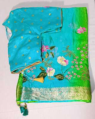D04: Ready To Ship Beautiful Pure Chinnon Silk Saree With Stitched Blouse