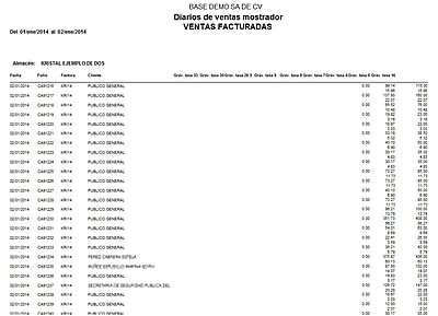 Diario De Ventas Mostrador Impto No Facturadas