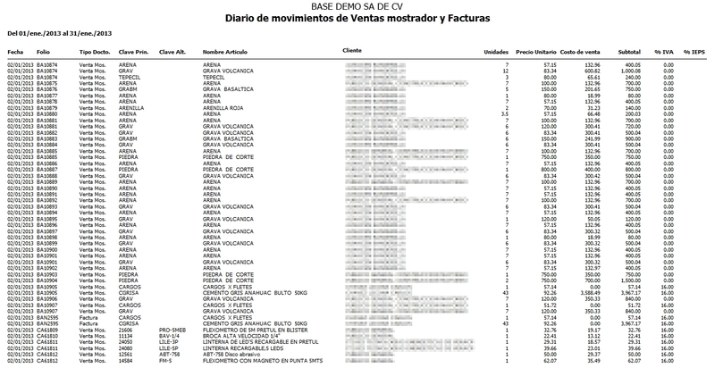 Diario De Movimientos Pv De Ventas Y Factura Detallado