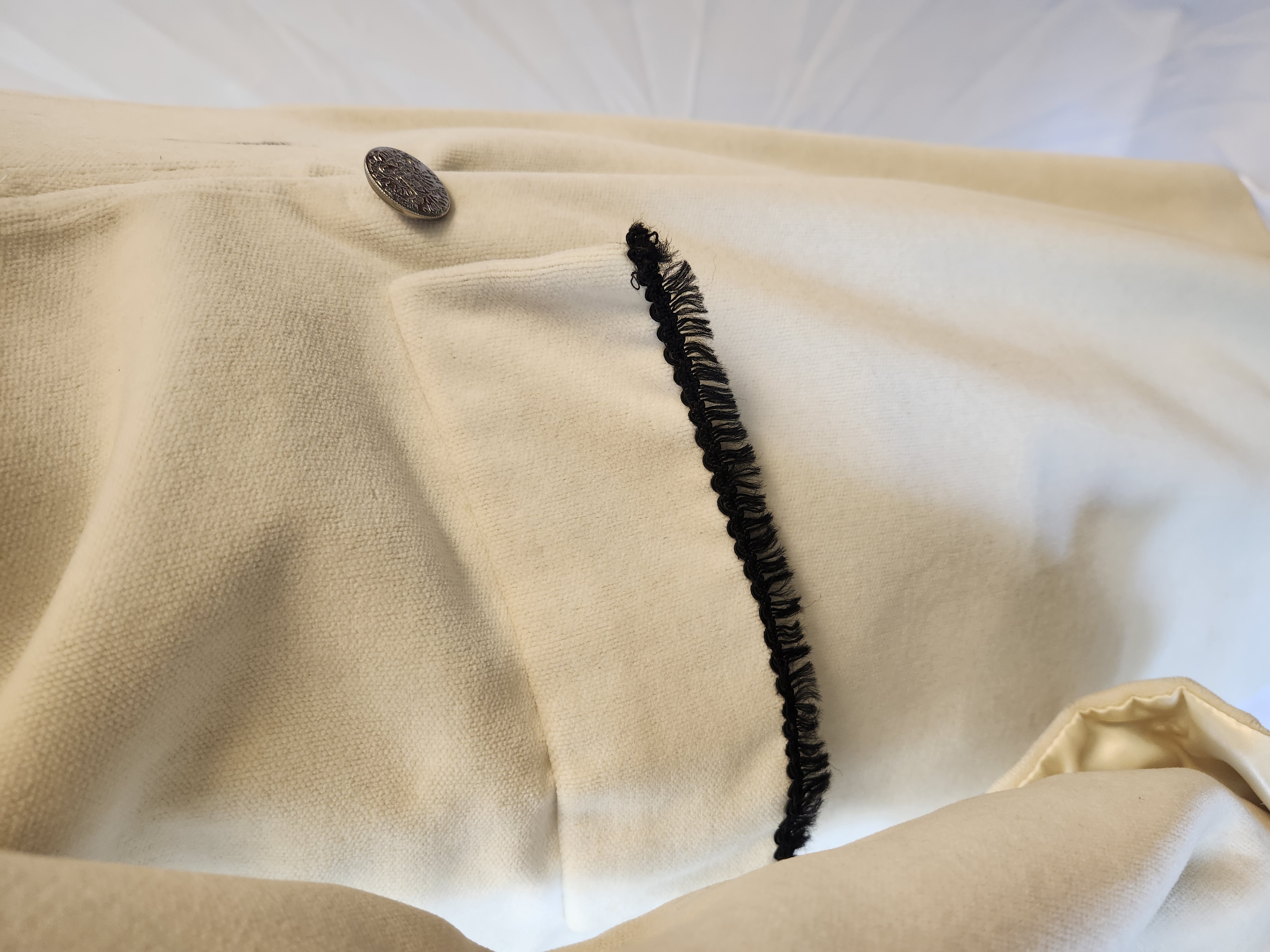 Cream Velvet Regency Coat- Black Trim L