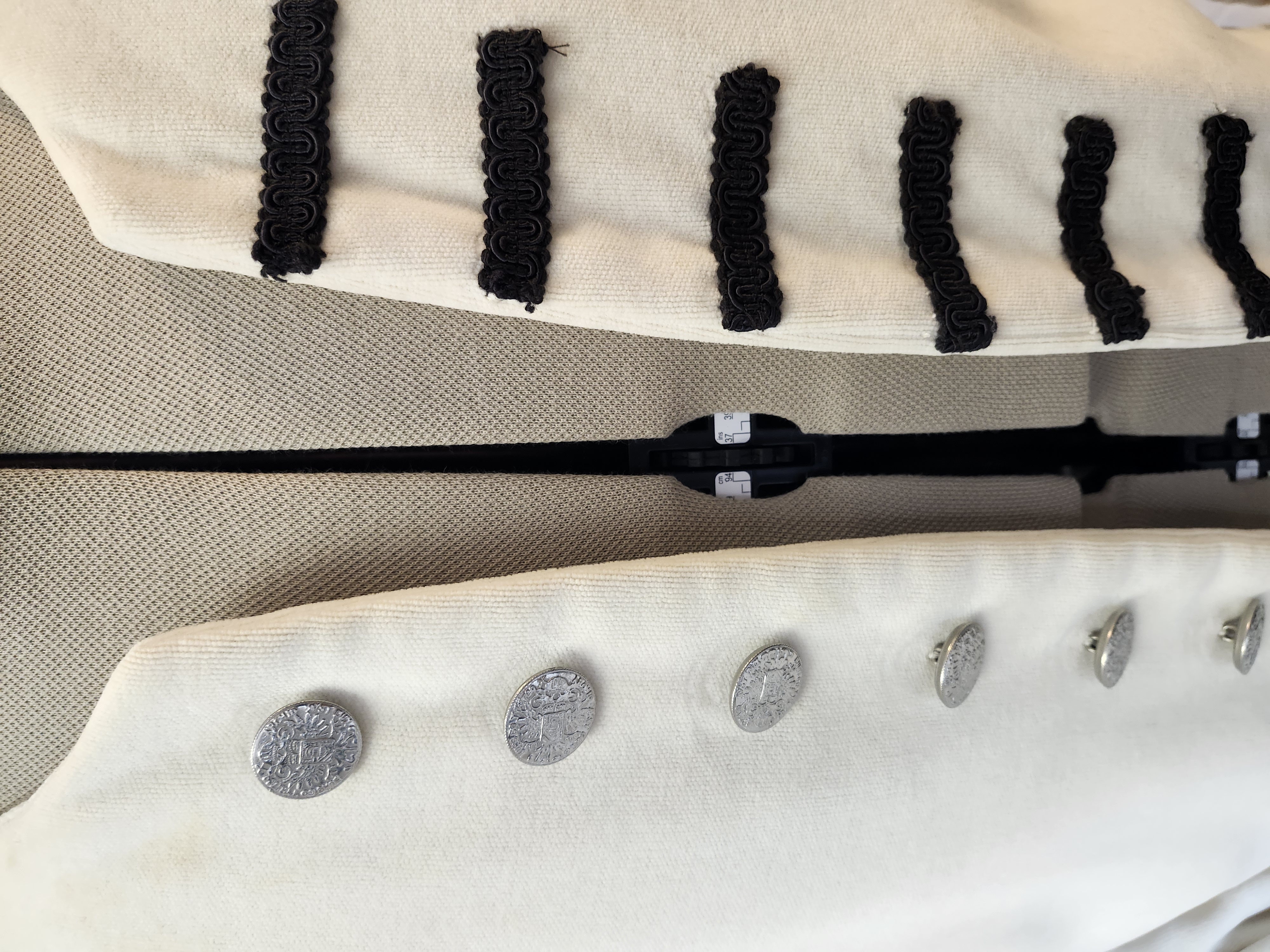 Cream Velvet Regency Coat- Black Trim L