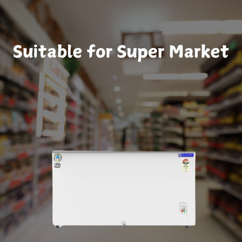 Suitable for Super Market:  Blue Star Flat glass top GT4-500M Deep Freezer
